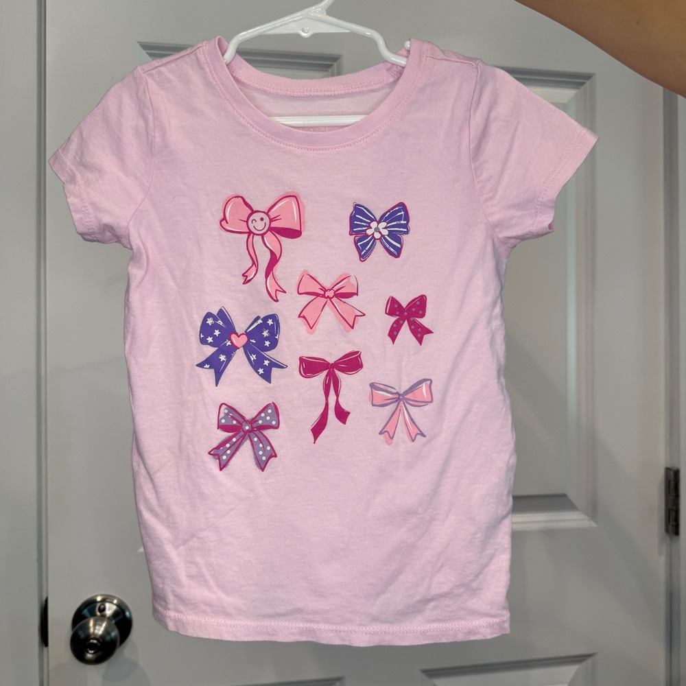 The Childrens Place Girls Pink Bow Graphic Short Sleeve T-Shirt Size 5T